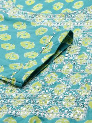 women's scoop neck ethnic motifs batik teal straight kurta and trouser 3