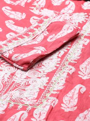 Showoff women's scoop neck paisley batik pink straight kurta and trouser with dupatta 3