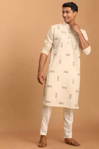 Cream Cotton Kurta Pyjama Set