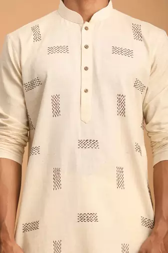 Cream Cotton Kurta Pyjama Set