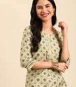 Showoff women's scoop neck ethnic motifs block print olive straight kurta and trouser