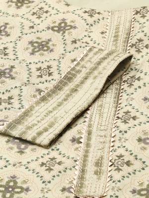 Showoff women's scoop neck ethnic motifs block print olive straight kurta and trouser 3