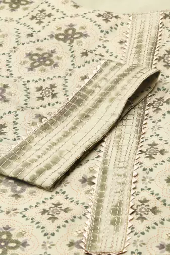 Showoff women's scoop neck ethnic motifs block print olive straight kurta and trouser