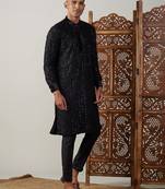 Men'S Black Georgette Kurta Pyjama Set