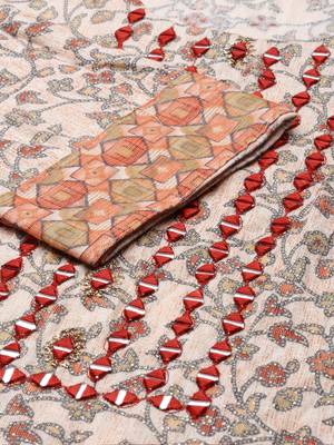 Showoff women's scoop neck floral block print peach straight kurta and trouser with dupatta 3