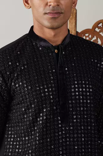Black Georgette Kurta Pyjama Set