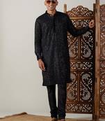 Men'S Black Georgette Kurta Pyjama Set