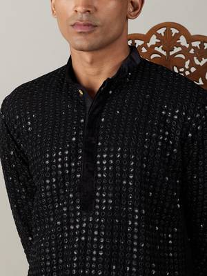 Black Georgette Kurta Pyjama Set 4