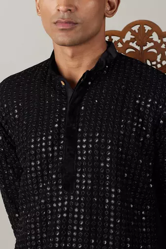 Black Georgette Kurta Pyjama Set