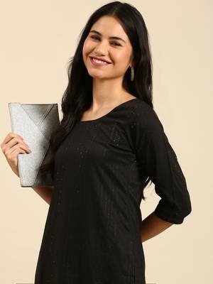 women's scoop neck woven design black straight kurta and trouser 1