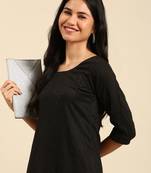 women's scoop neck woven design black straight kurta and trouser