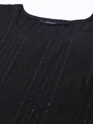 women's scoop neck woven design black straight kurta and trouser 2