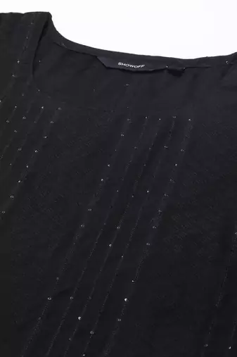 women's scoop neck woven design black straight kurta and trouser