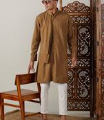 Coffee And Cream Cotton Kurta Pyjama Set
