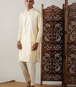 Gold And Cream Viscose Kurta Pyjama Set
