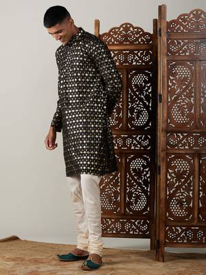 Men'S Black And Cream Viscose Kurta Pyjama Set 2