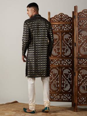 Men'S Black And Cream Viscose Kurta Pyjama Set 3