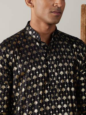 Men'S Black And Cream Viscose Kurta Pyjama Set 4