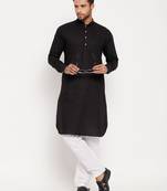 Black Cotton Linen Kurta Pyjama Set