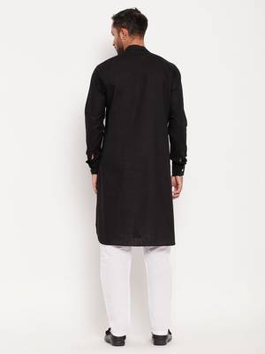 Black Cotton Linen Kurta Pyjama Set 3