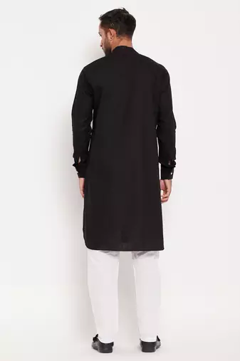 Black Cotton Linen Kurta Pyjama Set
