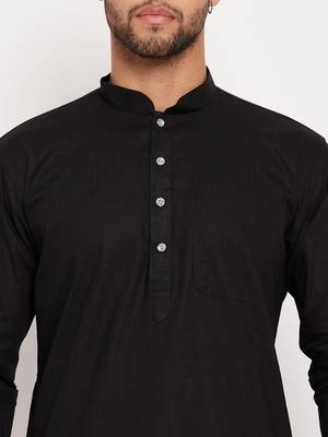 Black Cotton Linen Kurta Pyjama Set 4