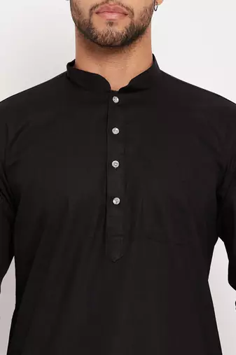 Black Cotton Linen Kurta Pyjama Set