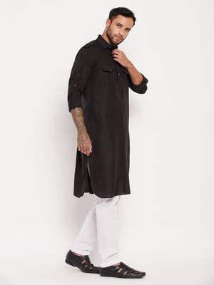 Black And White Cotton Blend Kurta Pyjama Set 2