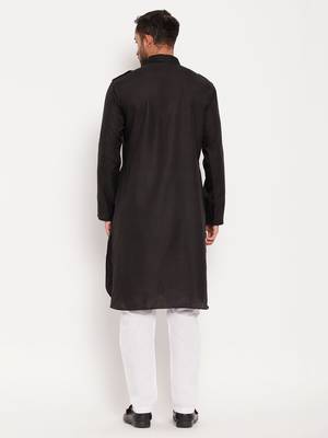 Black And White Cotton Blend Kurta Pyjama Set 3