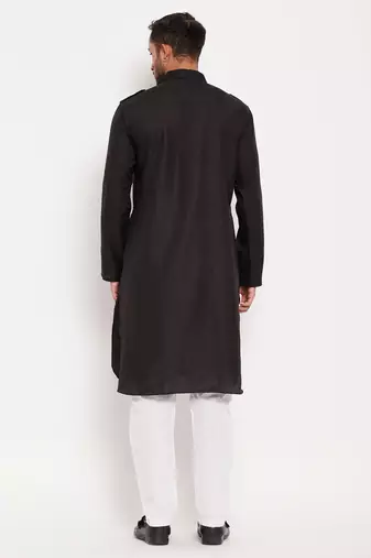 Black And White Cotton Blend Kurta Pyjama Set