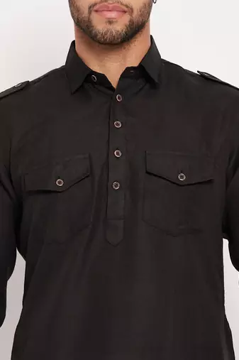 Black And White Cotton Blend Kurta Pyjama Set