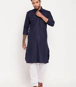 Blue And White Cotton Blend Kurta Pyjama Set