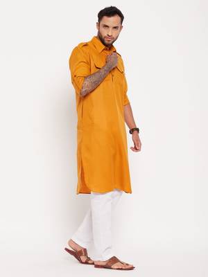Rust And White Cotton Blend Kurta Pyjama Set 2