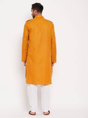 Rust And White Cotton Blend Kurta Pyjama Set 3