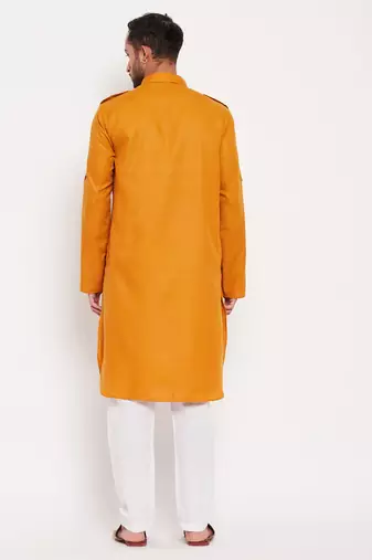 Rust And White Cotton Blend Kurta Pyjama Set