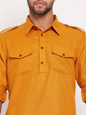 Rust And White Cotton Blend Kurta Pyjama Set 4