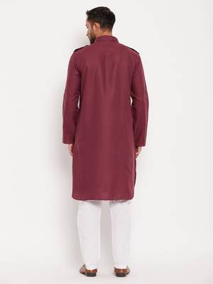 Purple And White Cotton Blend Kurta Pyjama Set 3