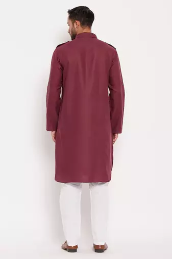Purple And White Cotton Blend Kurta Pyjama Set
