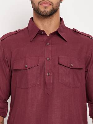 Purple And White Cotton Blend Kurta Pyjama Set 4