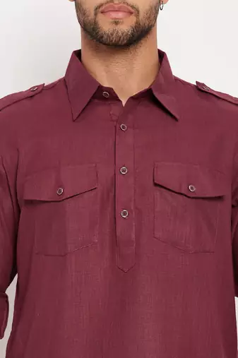 Purple And White Cotton Blend Kurta Pyjama Set