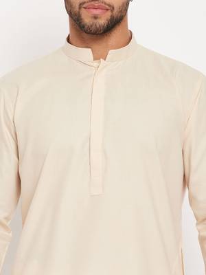 Men'S Cream And White Cotton Blend Kurta Pyjama Set 4