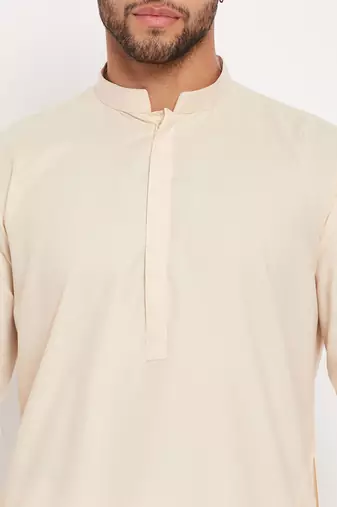 Men'S Cream And White Cotton Blend Kurta Pyjama Set