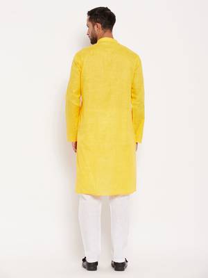 Yellow And White Cotton Kurta Pyjama Set 3