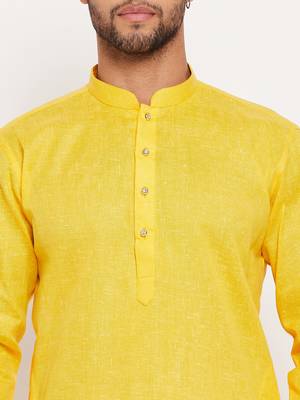 Yellow And White Cotton Kurta Pyjama Set 4