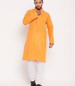 Men'S Orange And White Cotton Kurta Pyjama Set
