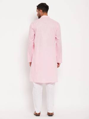 Pink And White Cotton Kurta Pyjama Set 3