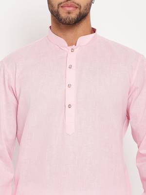 Pink And White Cotton Kurta Pyjama Set 4