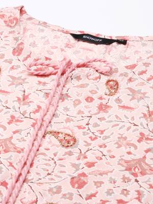 Showoff women's keyhole neck paisley peach straight kurta and trouser 2