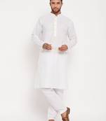 Men'S Cream And White Cotton Kurta Pyjama Set