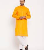 Orange And White Cotton Kurta Pyjama Set